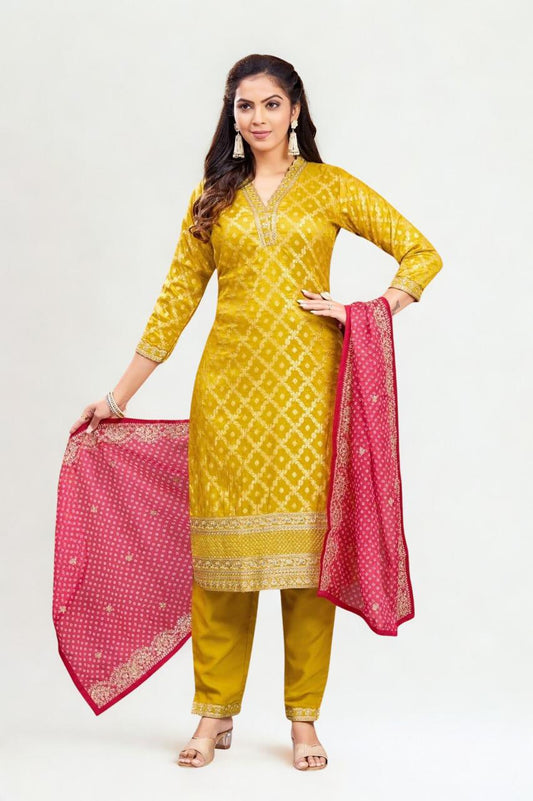 DD1603 Brocade Kurta with Dupatta